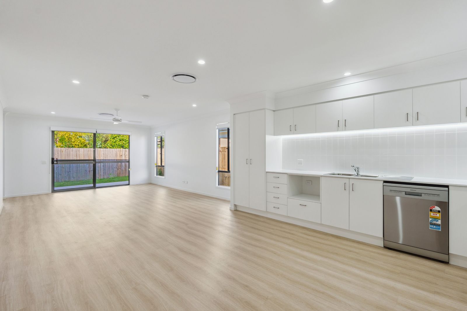 Open plan kitchen, living and dining area